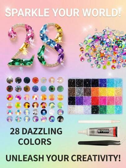 1set 28 Colors 3mm, 4mm, 5mm Resin Rhinestones, 15 Color Options, Flat Back Gems, Suitable For Phone Cases, Shiny Flat Bottom Crystal Rhinestones, Suitable For DIY Clothing, Shoes, Dazzling Kits, Diamond Art Supplies, Shiny Decorations, Crafts, Cups, Diamond Painting Decor And More