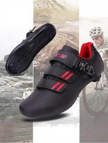 Giày đạp xe đường trường SPD Unisex thoáng khí, chống trượt, chống mài mòn, giày đạp xe ngoài trời chuyên nghiệp, giày đạp xe nam thoáng khí, đế cứng, giày đạp xe đường trường SPD dành cho nữ. - Đen và Đỏ - Xem 2