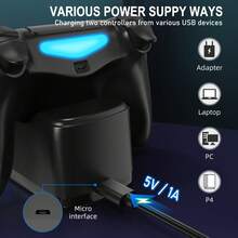Base de carga de doble controlador, estación de carga rápida, con luz indicadora LED y luz ambiental RGB, función de protección contra sobrecarga, adecuada para el controlador de juegos P4, soporte de carga portátil, accesorio de juego - Ver 9