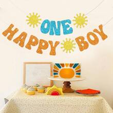 1st Birthday "One Happy Boy" Hanging Flag, Celebrate Boy's First Trip Around The Sun Birthday Party Decoration - Birthday - View 3