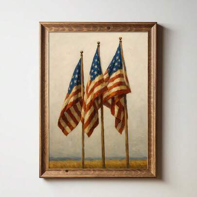 1pc Framed/Unframed Vintage American Flag Canvas Poster USA 4th Of July Patriotic Independence Day Wall Art Print Retro Minimalist Hallway Entryway Aesthetic Decor Painting For Apartment,Living Room,Bedroom,Modern Home Decoration