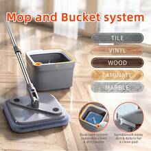 Spin Mop And Bucket Set With 10 Replaceable Microfiber Mop Pads With Self Separation Dirty And Clean Water System, Self Wringing - A - View 9