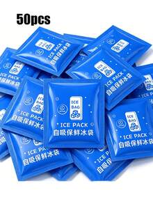 50個/100個 40ml 可重複使用便攜式自吸冰袋，塑膠保冷袋，防漏冷卻袋，68小時保冷，適合露營、夏季戶外活動，便攜式冷凍冰塊保冷袋 - 藍色 - 查看 11