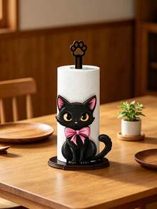 Black Cat Design Kitchen Towel Rack, Wooden Kitchen Towel Rack, Single-Layer Fabric Towel Rack, Vertical Kitchen Towel Rack, Countertop Towel & Wrap Organizer, Desktop Towel Rack, Towel & Cling Film Roll Holder - Multicolor - View 10