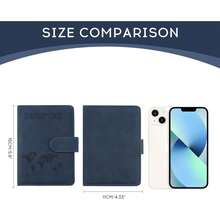Funda para Pasaporte con Bloqueo , Porta de Pasaporte de Cuero PU, Cartera para Pasaporte, con Etiqueta de Equipaje, Organizador de Documentos de Viaje, Cierre Magnético, Unisex (Camello) - Azul oscuro - Ver 9