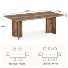 LITTLE TREE 160cm Farmhouse Rectangular Dining Table, 4-6 Seater Wooden Kitchen Table With Large Tabletop & Heavy Duty Legs For Home Dining Room - Mocha Brown - View 2