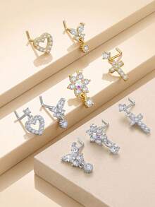 JIESIBAO 20G Dangle Nose Rings L Shaped Nose Stud Stainless Steel Butterfly Flower Heart Moon Dangle Nose Stud Ring Body Piercing Jewelry For Women Men For Daily Holiday Beach Vacation Gift Glamorous Music Festival Seaside Halloween Christmas Mother's Day Valentine's Day Coachella Summer Vacation - Multicolor - View 3