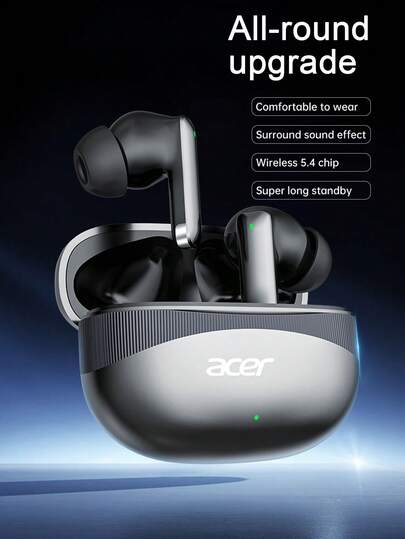 Acer سماعات أذن لاسلكية بتقنية بلوتوث من أيسر OHR750 مع إلغاء الضوضاء، صوت استريو محيطي، رقاقة V5.4، استهلاك طاقة منخفض، علبة شحن سعة كبيرة، شحن سريع من نوع C، خفيفة الوزن، متوافقة مع الهواتف والأجهزة اللوحية، هدية موصى بها لعيد الحب وعيد الميلاد