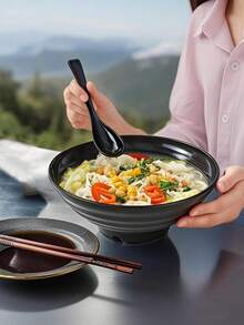 PP Japanese Ramen Bowl, High Quality Wavy Large Capacity Food Bowl, Food Safety Focused, Durable And Unbreakable, Suitable For Home, Restaurant, Food Store, Can Hold Rice And Hot Food, Applicable For Halloween, Christmas, Easter, Thanksgiving, Mother's Day, Valentine's Day And All Seasons - Black - View 4