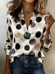 (Free Shipping)Women Fall Blue Silky Satin Long Sleeve Shirt; Elegant Loose Office Casual Blouse Top;Teacher Outfit For Women;Fall Outfit For Women - 多色5 - 查看 2