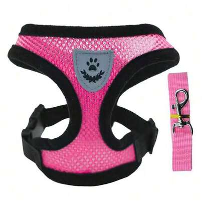 2pcs/Set Ultimate Comfort Mesh Cat/Dog Leash And Harness Set - Breathable, Reflective, Adjustable Pet Vest Harness With Leash, Suitable For Small Dogs And Cats, Easy Walking And Training, Durable