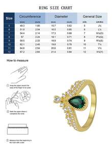 Charm-In Anel em formato de folha com zircônias verdes, banhado a ouro 18K, estilo vintage, com design marcante e cravejado de zircônias. Joia elegante para mulheres, ideal para festas e uso diário. - Ouro - Ver 4