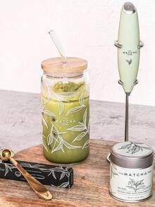 1 Set - Matcha Forest Series Iced Matcha Tumbler, Large Capacity Glass Straw Cup, Home/Office Juice/Beverage Straw Cup, Kitchen Straw Water Cup - Best Gift For Matcha & Coffee Lovers! - Multicolor - View 5