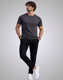 Men's Egyptian Cotton T-Shirt With Elastane, Slim Fit, Premium Egyptian Cotton Knit - 深灰色 - 查看 6