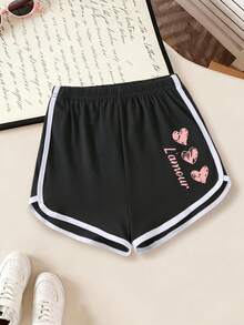 3pcs/Set Girls' Cute Heart Print Sports Shorts, Soft & Comfortable Casual Shorts For Summer, Suitable For Teens - Multicolor - View 3