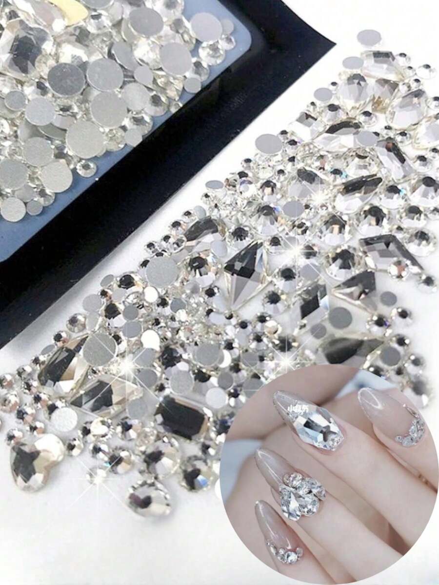 4g Irregular Mixed Rhinestone Flat Bottom DIY Rhinestones - White - View 1
