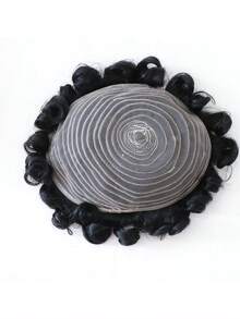 Peluca de 6 pulgadas para hombre con rizos espirales, 100% cabello humano, textura de rizos espirales africanos, base de malla tejida a máquina, transpirable y cómoda, estilo de cabello corto natural y voluminoso, sin pegamento, fácil de usar, peluca de cabello humano africana de moda para uso diario - Natural Black - Ver 6