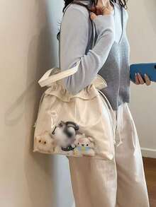 1pc Anime-Inspired Dopamine Drawstring Shoulder Bag, Fashionable Creative Small Food Quantity Transparent Decorative Bag, Drawstring Design Adds Stylish And Refined Touch, Minimalist Soft Girl Crossbody Bag, PU Material Magnetic Closure, Can Be DIY Ita Bag To Hold Figurines And Accessories, Suitable For Commuting, Attending Comic Conventions, Displaying Anime Merchandise, Shopping, Parties, And More - Silver - View 10