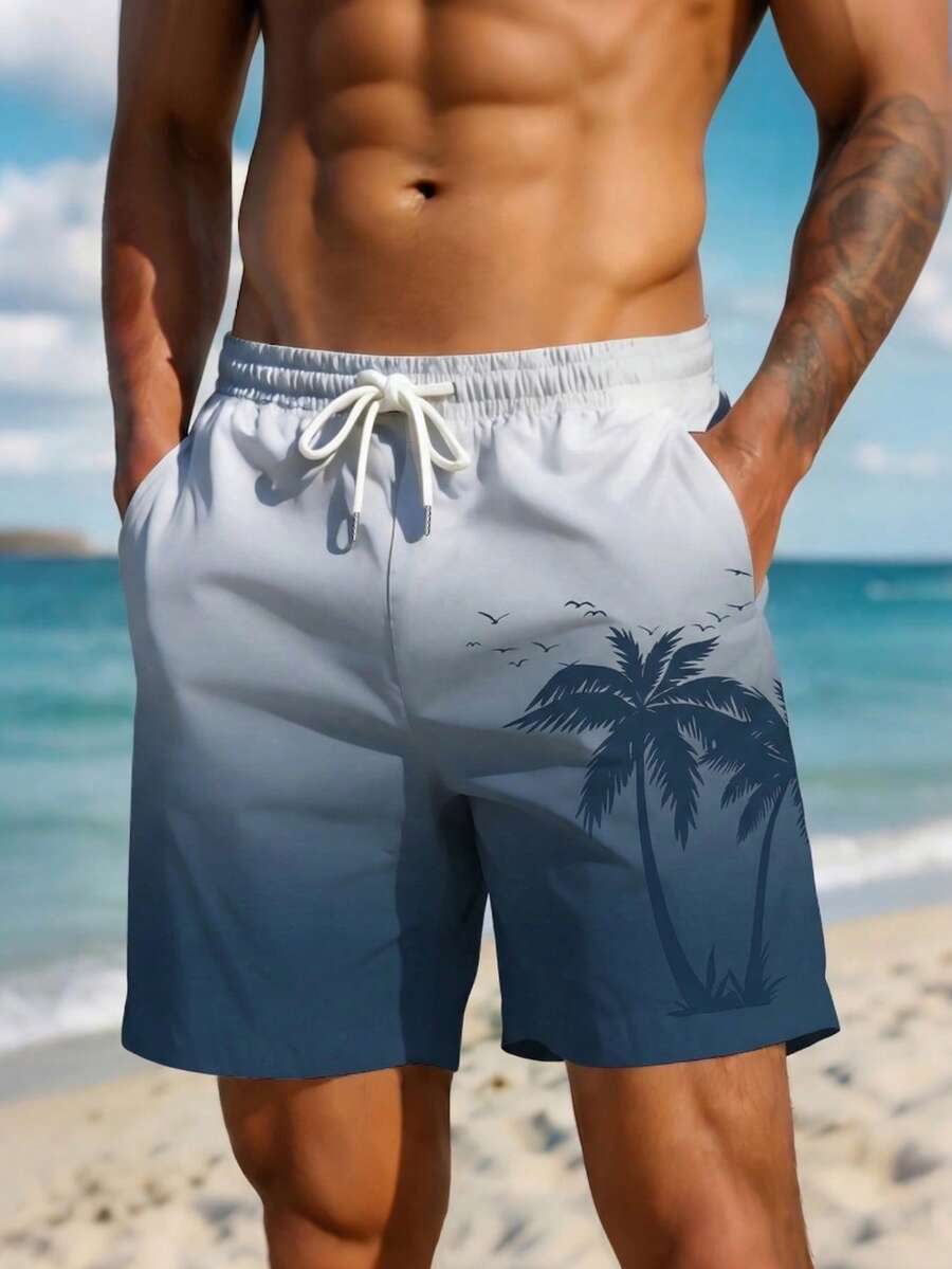 Men's Swimming Trunks Hawaii Holiday Leisure Outdoor Coconut Tree Gradient Pattern 3D Digital Printing Leisure Daily Vacation Single Layer No Lining Drawstring Beach Pants Shorts,Hawaiian