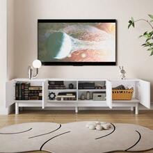 Low TV Cabinet With Curved Wave-Shaped Doors, Shelves And TV Stand With Stabilizing Legs. - White - View 4