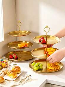 3pcs/4pcs European Style Multi-Layer Cake Stand (2pcs/3pcs Trays + 1pc Stand), Suitable For Daily Use, Perfect For Displaying Snacks And Fruits, Widely Used For Tea Parties And Party Decorations, Suitable For Cupcakes, Donuts, Fruits, Kitchen, Christmas Gift - Gold - View 5