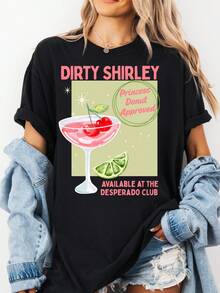 Dirty Shirley T-Shirt, Fantasy Book-Inspired T-Shirt, Fun Gift For Readers, Princess Cat-Approved Drink, Literary Humor T-Shirt, Cozy Fantasy T-Shirt - 黑色 - 查看 1