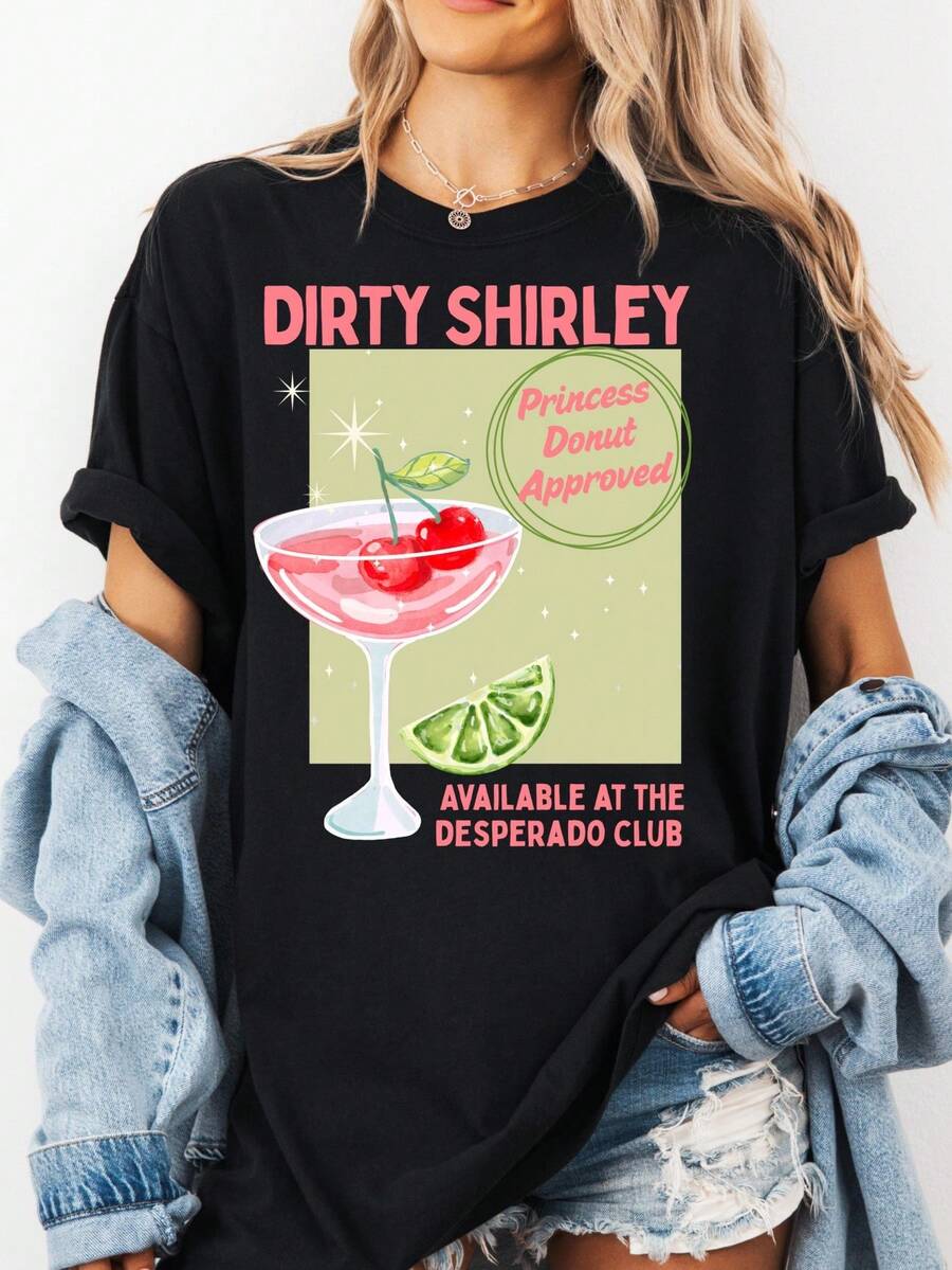 Dirty Shirley T-Shirt, Fantasy Book-Inspired T-Shirt, Fun Gift For Readers, Princess Cat-Approved Drink, Literary Humor T-Shirt, Cozy Fantasy T-Shirt - 黑色 - 查看 1