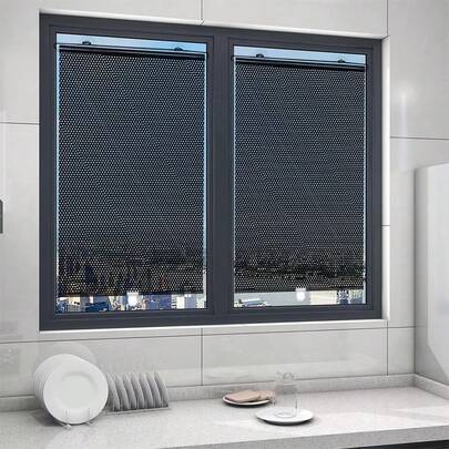 1pc Automatic Retractable Roller Blind With Suction Cup, Full Blackout Curtain Fabric, Sunshade Thermal Insulation For Car, Bedroom, Kitchen And Office Windows, No Drilling Required