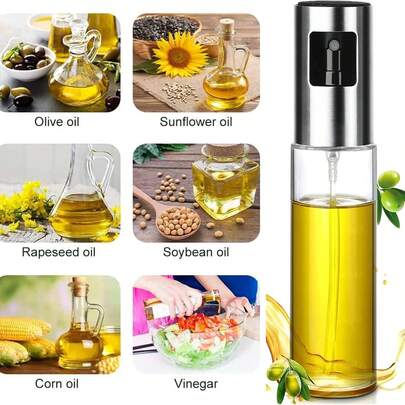 1 bình xịt dầu ô liu 100ml, bình phun sương dầu ăn nhà bếp, dụng cụ nấu ăn cầm tay dùng cho nồi chiên không dầu, nướng bánh, trộn salad, nướng thịt, quay, bình đựng dầu ô liu.