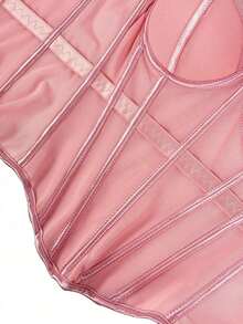 Camiseta sin espalda de malla de unicolor marrón con estilo de corsé para mujer, lencería casual de otoño/invierno negra de verano - Rosa - Ver 6