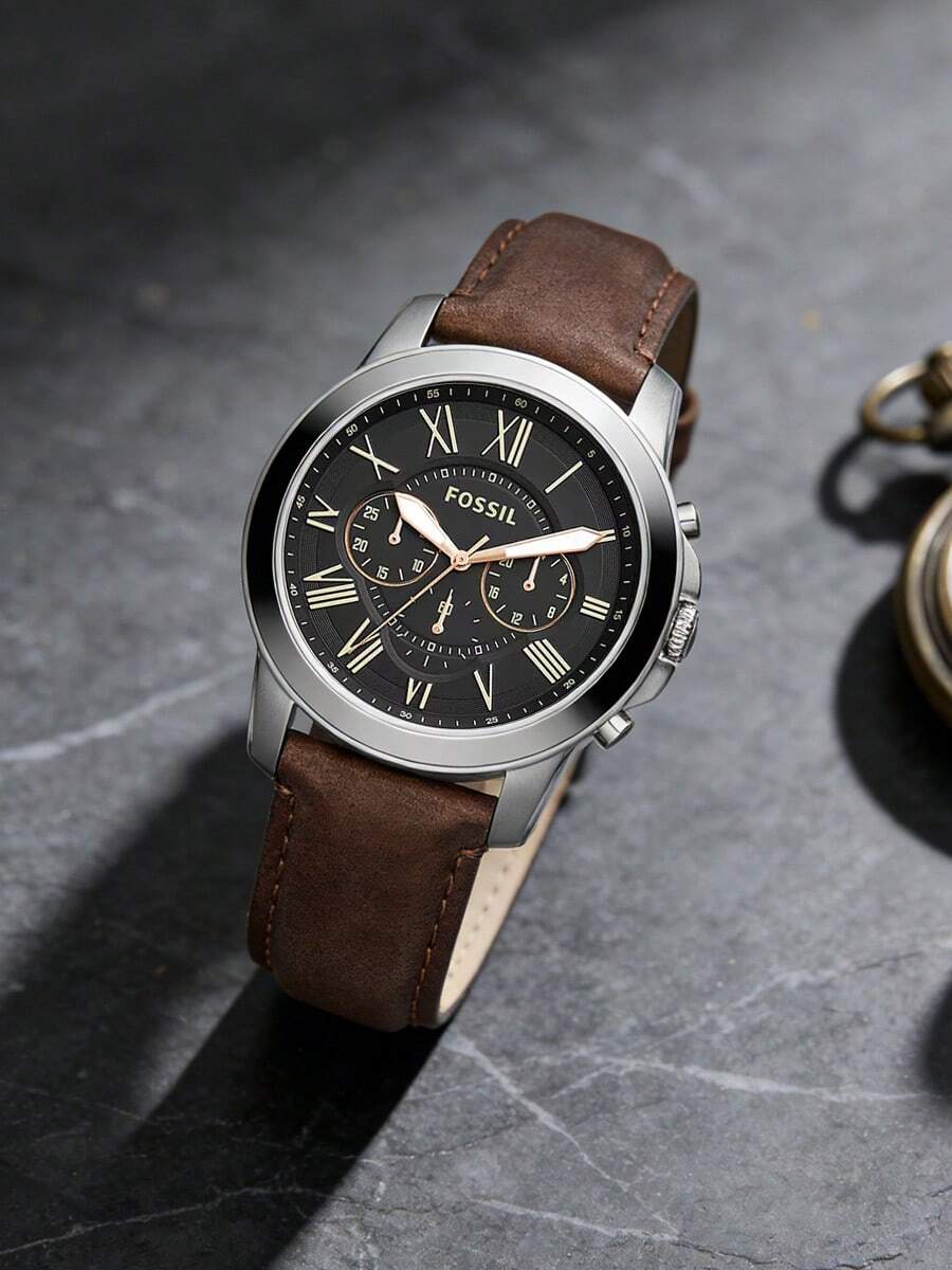 Fossil This Watch Features A Leather Strap, Presenting A Lightweight, Luxurious And Fashionable Style. The Blue Three-Hand Chronograph Dial Is Suitable For Both Business And Casual Occasions. The Watch Is Equipped With A Quartz Movement And Has Water Resistance Functionality. This Is A Men's Watch Model FS4813. - Black - View 1