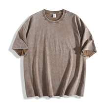 TopsWomen's Retro Washed Cotton T-Shirt - 230g Thick Cotton Loose Fit Crew Neck Short Sleeve, Vintage Street Style With Floral Butterfly & Inspiration - 咖啡棕 - 查看 7
