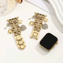 1 chiếc dây đeo hình trái tim lấp lánh bằng kim loại, phù hợp với kích thước 38/40/41/42/44/45/49mm, tương thích với Apple Watch Ultra/SE/8/7/6/5/4/3/2/1 (Không bao gồm đồng hồ) - Vàng - Xem 4