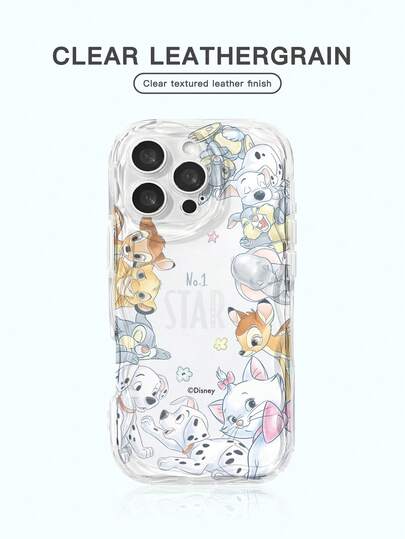 1 pieza Nuevo Estuche protector de teléfono Disney autorizado con patrón creativo único, transparente, con estampado de vaca grueso y resistente a los golpes, adecuado para Apple Series iPhone 17 ProMax/Air, 16, 11/12/13/14 Plus/XR/7/8 Plus/15 ProMax, Estuche de teléfono Disney con lindos animales como dálmata, perro, conejo, gato Marie