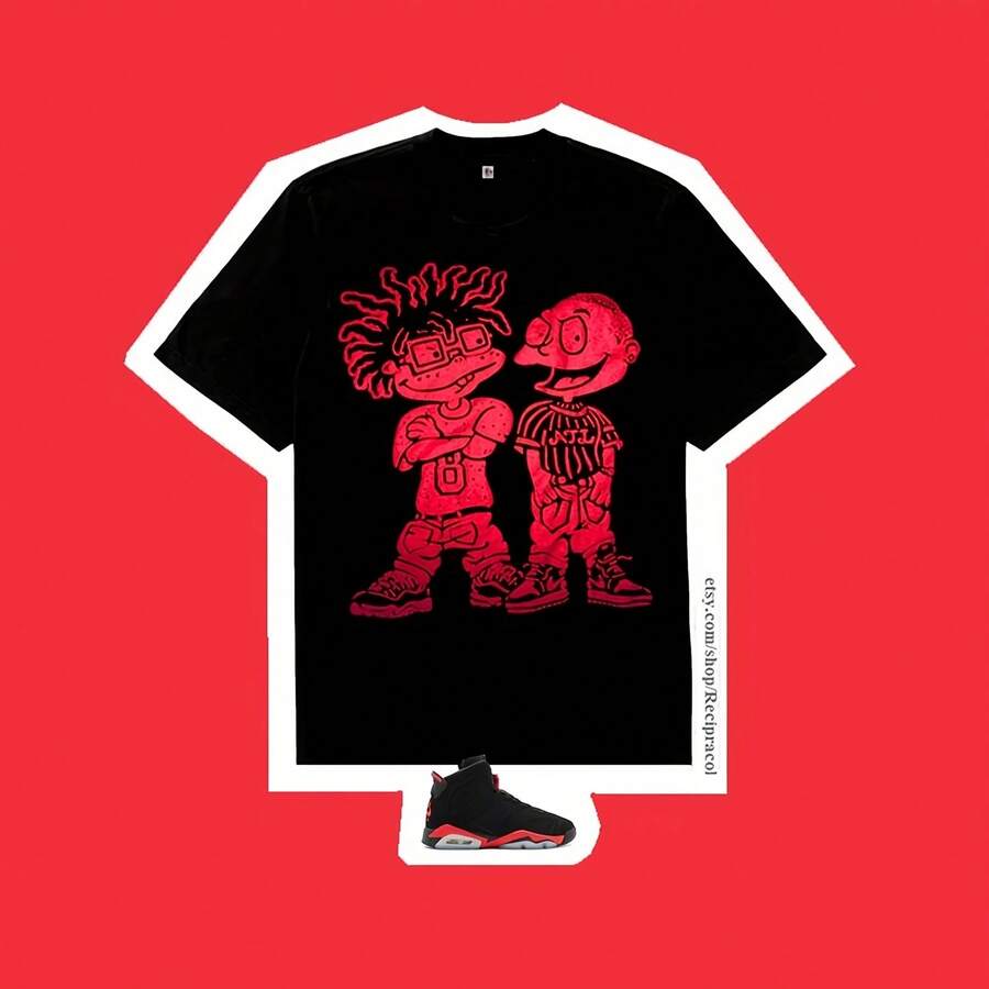 Conjunto de zapatillas Airs jordanss 6 Salesman Infrared con camiseta a juego en negro - forma - Ver 1