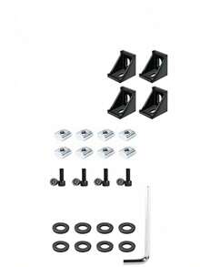 4 Sets Black 2020 Series Aluminum Extrusion Connector Kit, Including 1 Wrench, 4 2028 Corner Brackets, 8 T-Slot Nuts And M5 Hex Bolts, Compatible With 20 Series Aluminum Profile Accessories - A - View 7