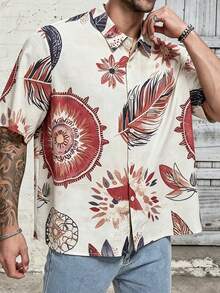 男士纹理印花 Polo 衫，翻领单排扣短袖休闲百搭衬衫，优雅适合节日聚会、派对等场合，是送给父亲、男友、爸爸、朋友的完美礼物。 - 亮橙色 - 查看 5