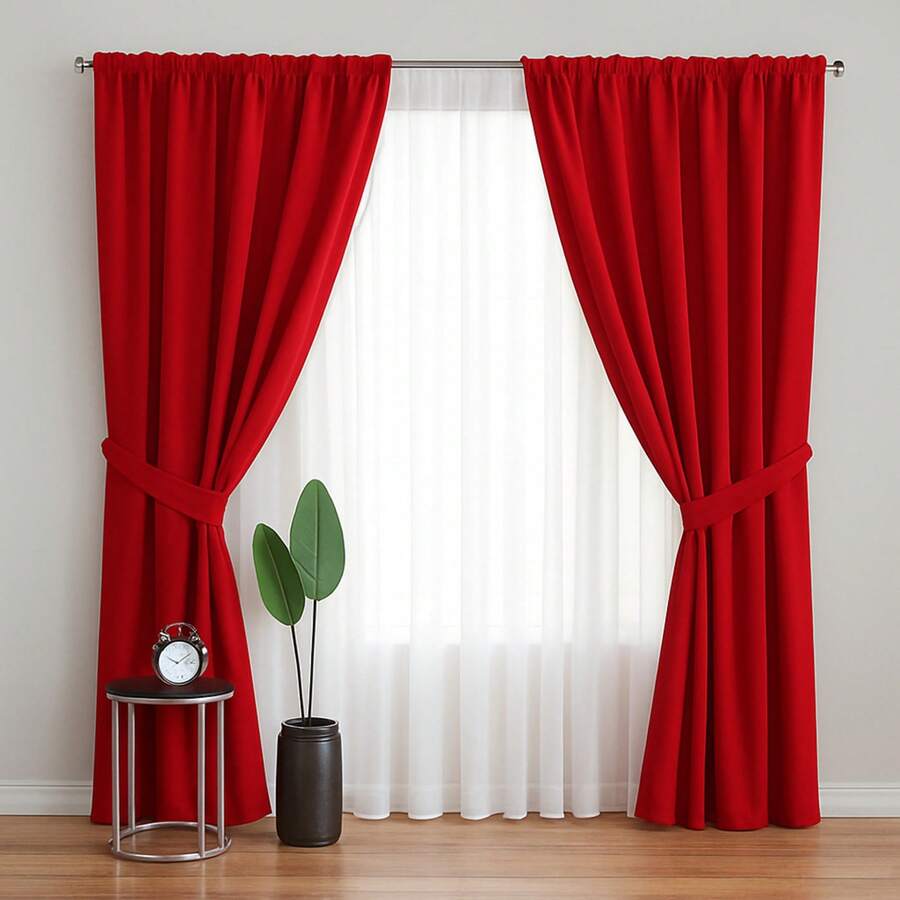 Refresh Your Home With Contemporary Style Neo Short Curtains From BEAUTTY HOME - RED - View 1