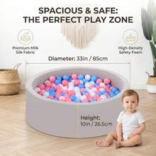 Foam Ball Pit For Toddlers - Soft Memory Sponge Baby Playpen For Indoor & Outdoor Fun - Kids Play Ball Pool - Ideal Gift For Boys & Girls - Xám nhạt với 100 quả bóng PinkWhiteBlue - Xem 7