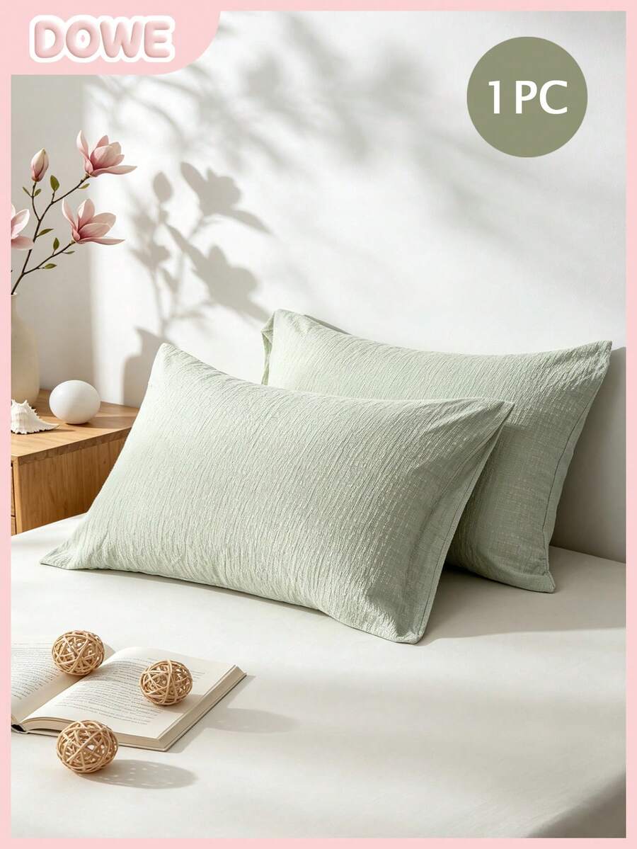 1pc, 100% Polyester, Bohemian Style, Textured Crinkle, Soft & Breathable Envelope Pillowcase, No Insert, Suitable For Bedroom, Hotel, Dormitory - Pastel Green - View 1
