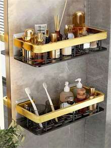 Estantería de almacenamiento para baño, estantería de esquina para baño, ducha y pared de aluminio, sin taladro y resistente a la oxidación, para almacenar cosméticos y artículos de tocador en baños, lavabos y cocinas - Multicolor - Ver 13