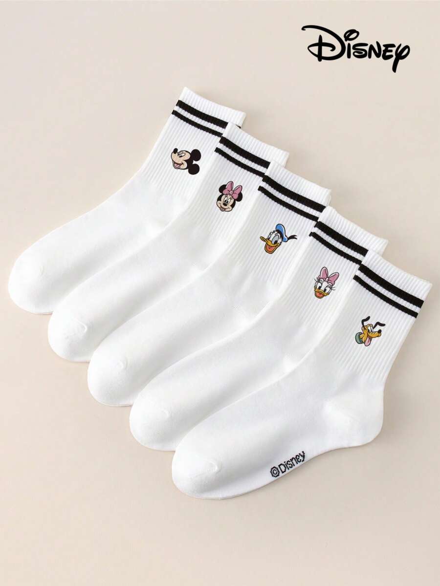 1/5 Đôi tất nữ cổ cao đến bắp chân thêu hình hoạt hình Disney Mickey, Minnie và Daisy, màu trắng, tất đôi unisex, tất nữ, tất cổ cao đến bắp chân, tất rộng rãi, tất không đường may, tất nữ thoải mái và thoáng khí. - Nhiều màu - Xem 1