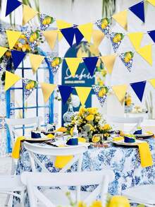 9.84ft/3 Meters Mediterranean Lemon Flag, Blue & Yellow Amalfi Coast Triangle Bunting Flags, Summer Beach Party Decor For Birthday, Baby Shower, Bridal Shower - Blue and Yellow - View 2