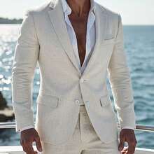 New Men's High - Quality Linen Two - Piece Suit. Lt's Stylish, Versatile, Suitable For Light Business Occasions, Parties And Weddings. - 象牙白 - 查看 1