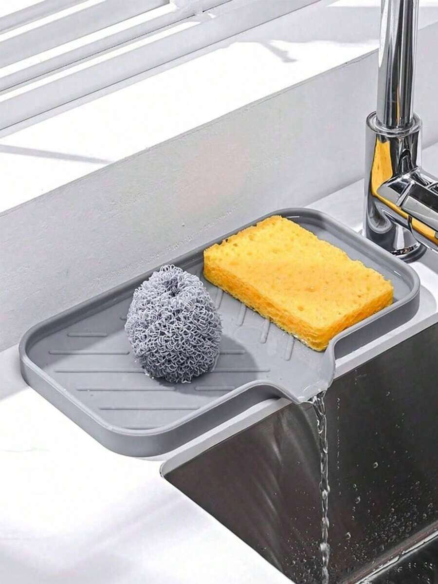 1Pc Silicone Kitchen Sink Drain Rack, Multi-Functional Faucet Splash Guard Drip Tray, Sponge Soap Holder Pad, Apartment Essentials For Kitchen Countertop Bathroom Sink Accessories, Kitchen Gadgets, Bathroom Tools, Multi-Functional Items, Suitable For Any Occasion Suitable , For Summer, Back-To-School Season, And Travel Season