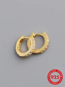 1 par de pendientes elegantes, joyería de alta calidad, uso diario para mujer, regalo de cumpleaños, diseño de ojo con incrustaciones de circonita - Amarillo Oro - Ver 1