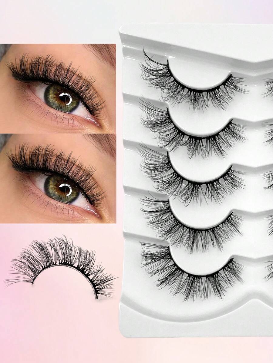 ENCHUW 5 Pairs Full Strip Lashes Natural Soft Wispy Cross False Eyelashes Daily Wear Faux Mink Lashes Strip Lashes,Eyelashes, Fake Lashes - Black - View 1