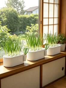 逼真迷你盆栽，室内种植盒，可重复使用的水培系统，适用于洋葱、韭菜等植物，小空间理想之选，干净整洁，适合家居装饰，可用于装饰家居、窗户、浴室、墙壁、桌面、厨房、农场和情人节派对。小型花盆，盆栽植物，绿色盆栽植物，花盆架，绿色盆栽植物架，园艺摆设和装饰品 - A - 查看 2