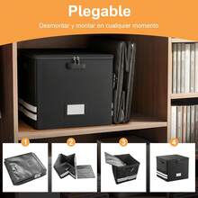 Caja de Archivos Lgnífuga con Cerradura, Caja Organizadora Documentos con Tapa, Viene con 10 Carpetas Colgantes, Impermeable, Almacenamiento Plegable, Adecuado para Oficina, Hogar y Viajes - 1 - Ver 6