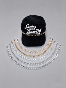 5/1pc Gold Hollow Chain Hat Chain, Multi-Layer Stackable Hat Accessory, Unisex Detachable Metal Chain, Suitable For DIY Mesh Baseball Cap (Hat Not Included) - Multicolor - View 2